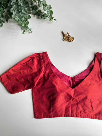 Brick Red Puff Sleeve Blouse