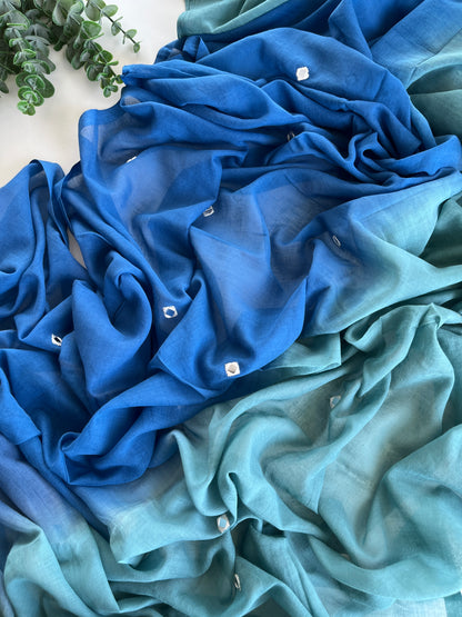 Double Shaded Blue Mul cotton Saree