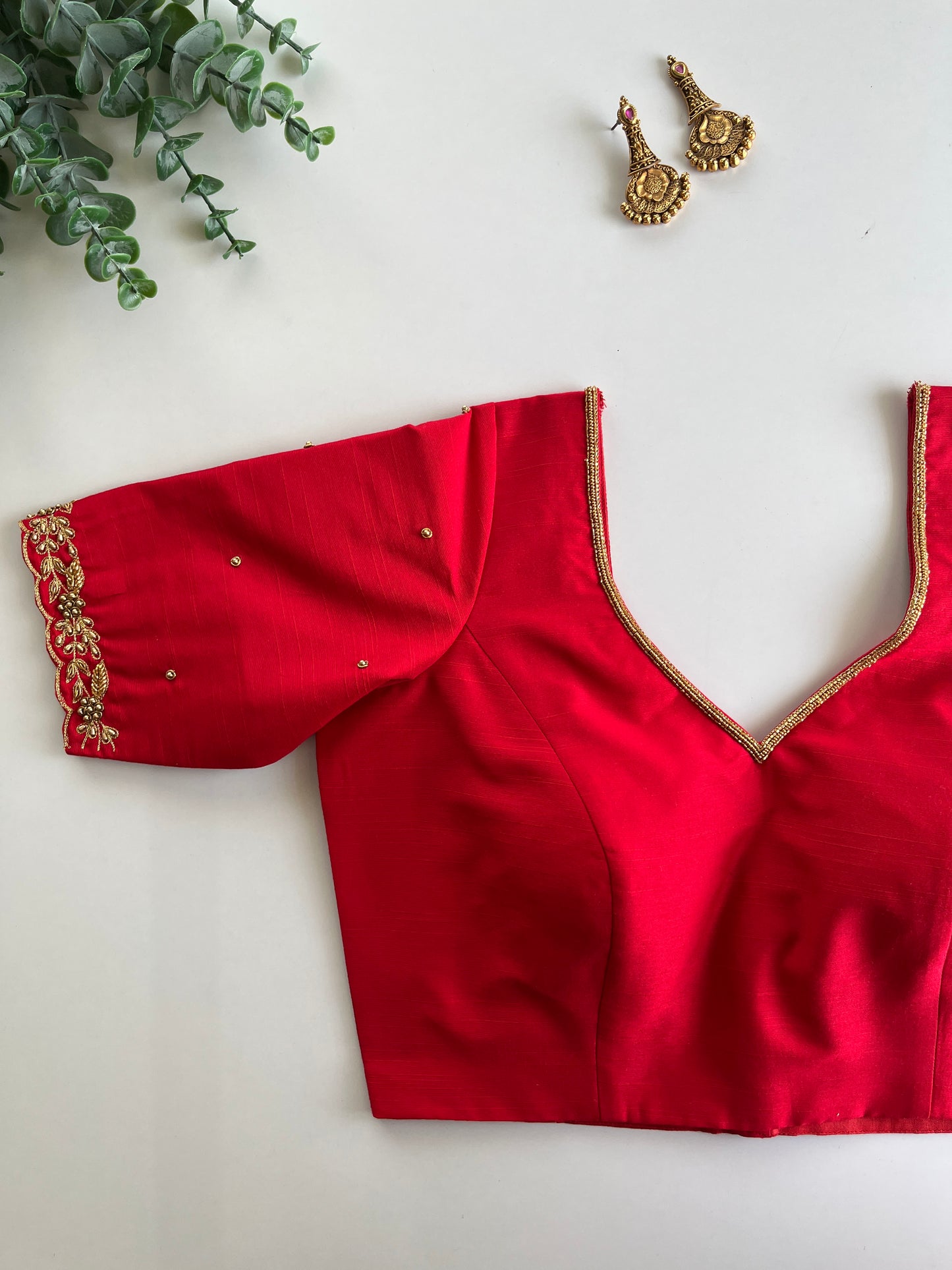 Red Minimal Handwork Blouse