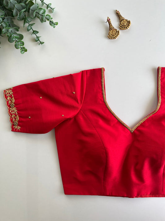 Red Minimal Handwork Blouse
