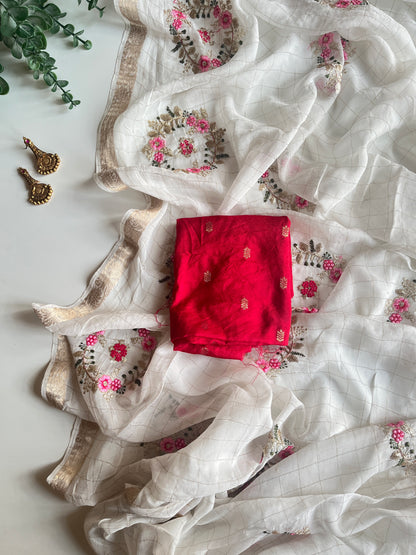 White Embroidered Saree