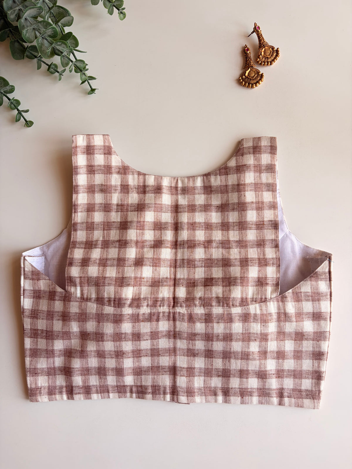 Brown Check Blouse