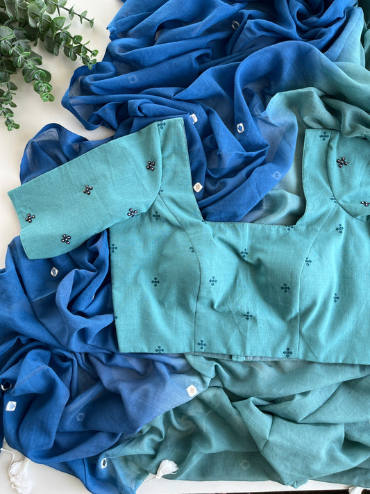 Double shaded Blue Mul Saree & Moonlit Blouse