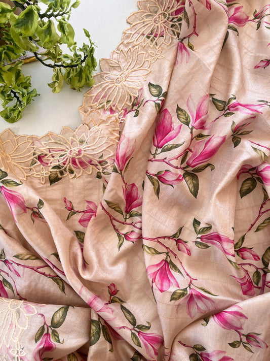 Nada Saree in Beige & Pink