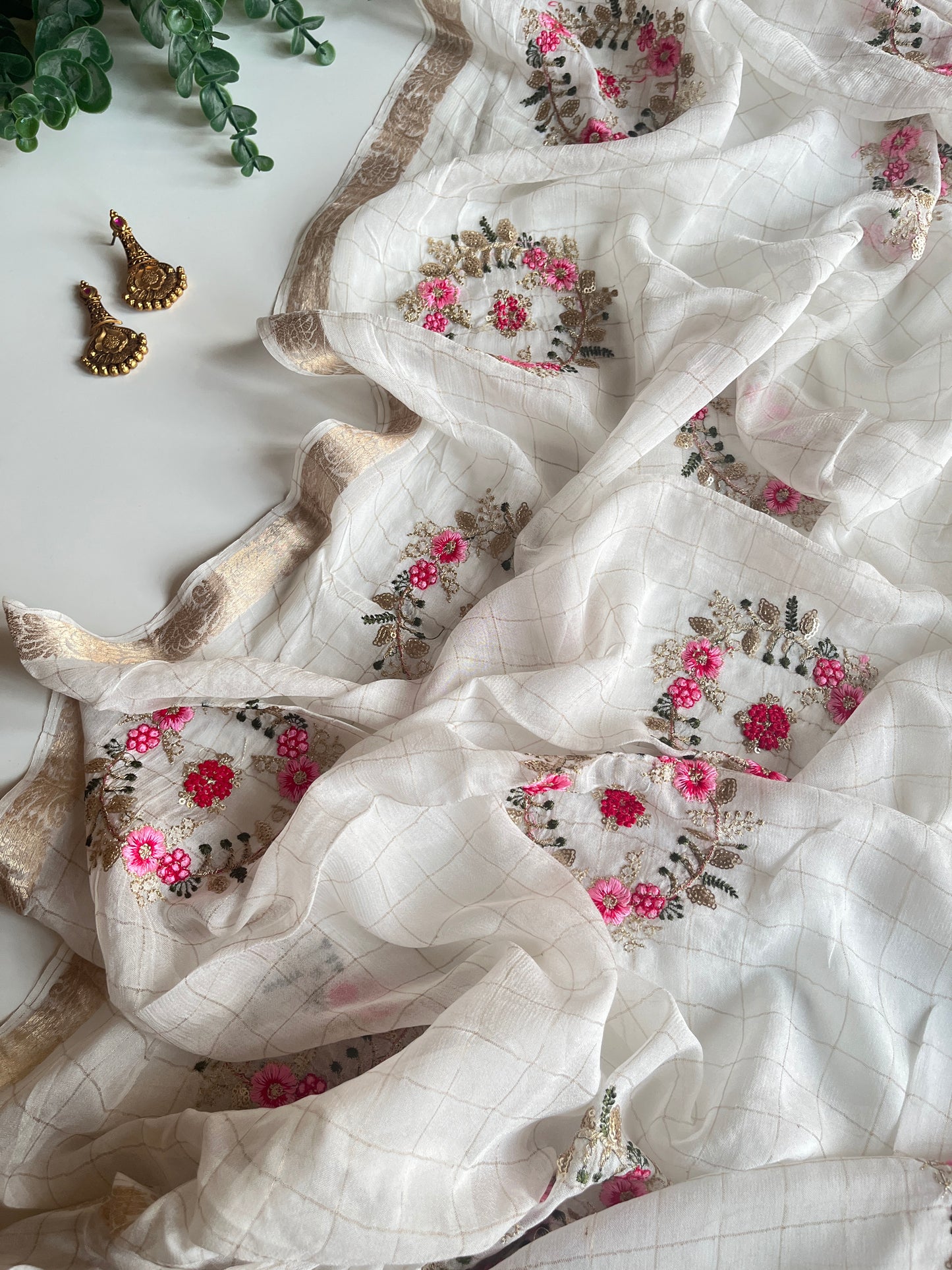 White Embroidered Saree
