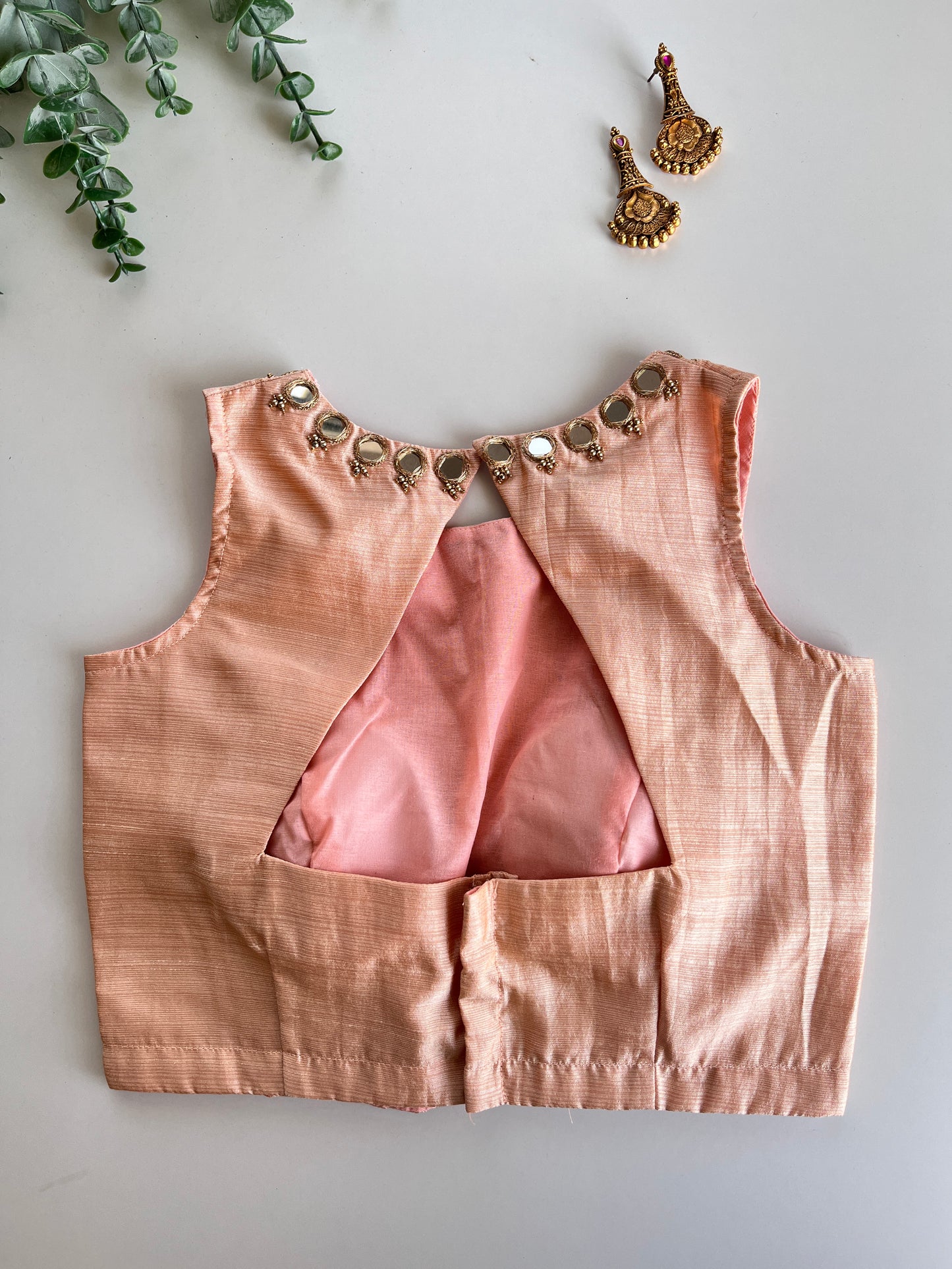 Peach Mirror Work Blouse