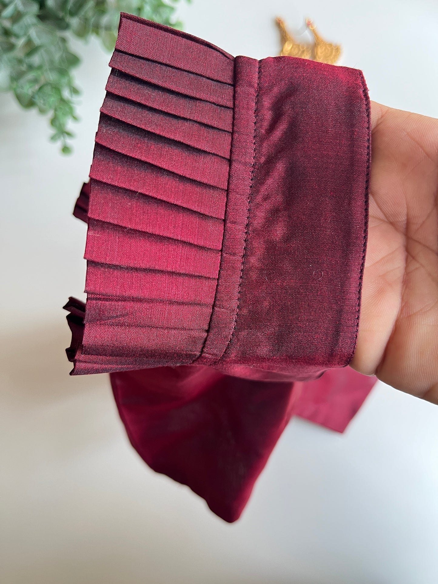 Maroon Pleated Sleeveless Blouse