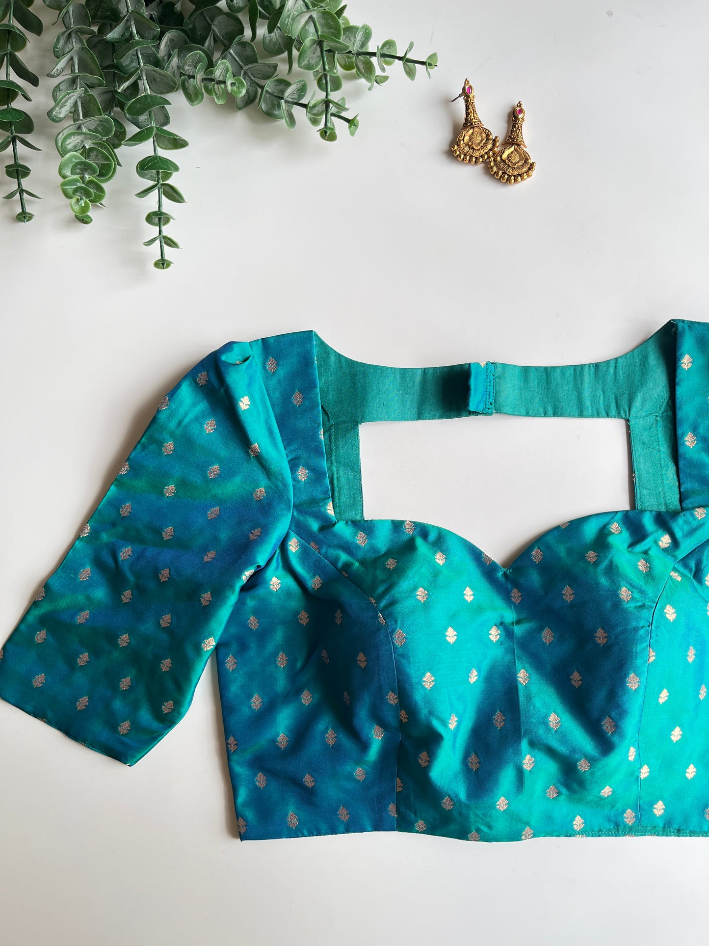 Peacock Blue Green Butta Blouse