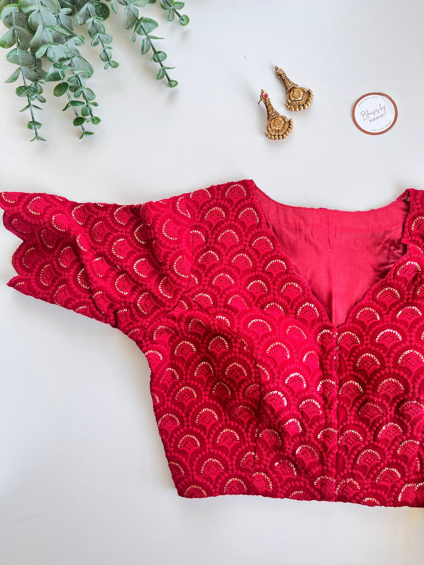 Chikankari Saree & Red Blouse