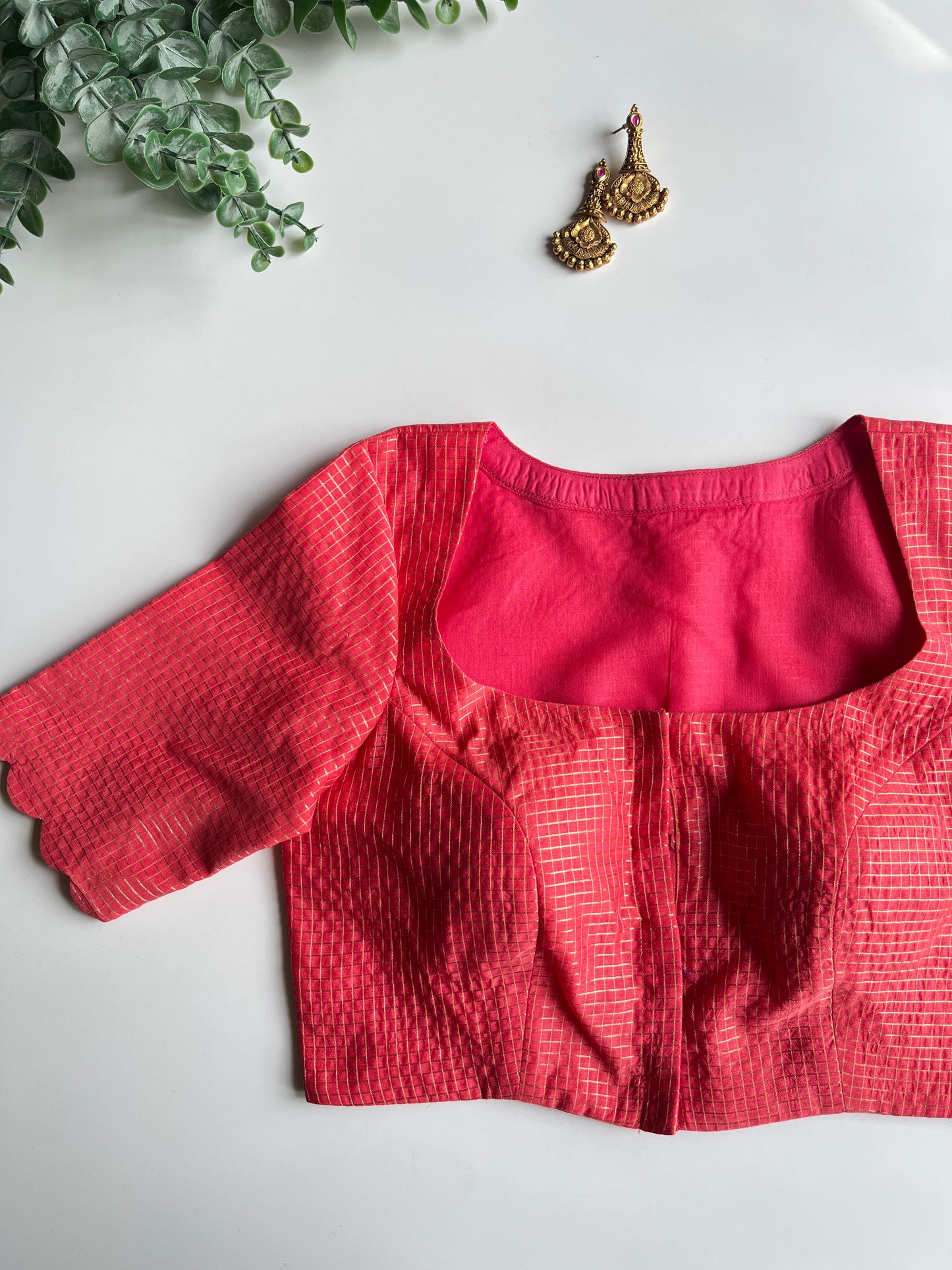 Peach Check Blouse