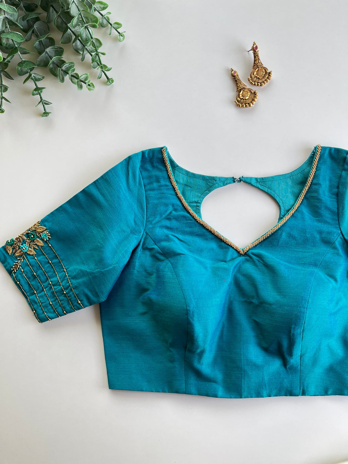 Peacock Blue Handwork Blouse