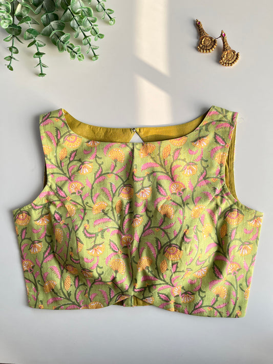 Green Floral Cotton Blouse