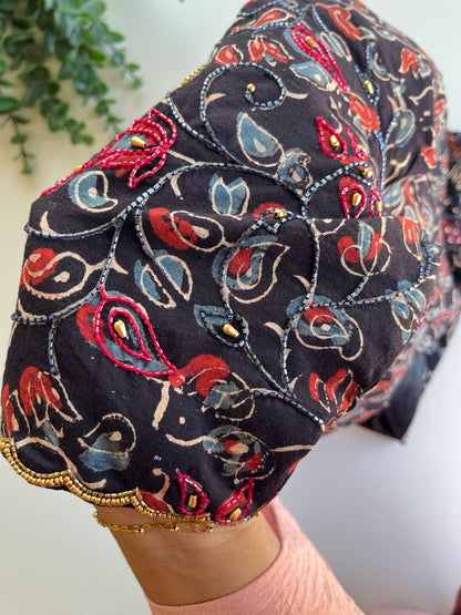 Black Ajrakh Handwork Blouse