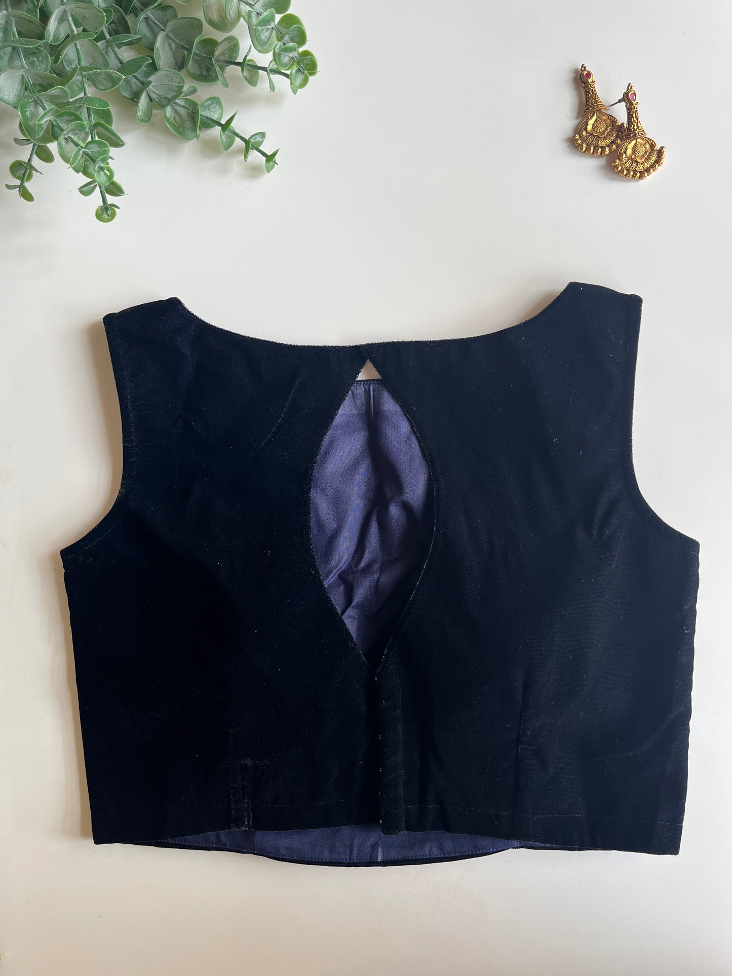 Navy Blue Velvet Handwork Blouse