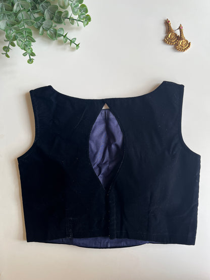 Navy Blue Velvet Handwork Blouse