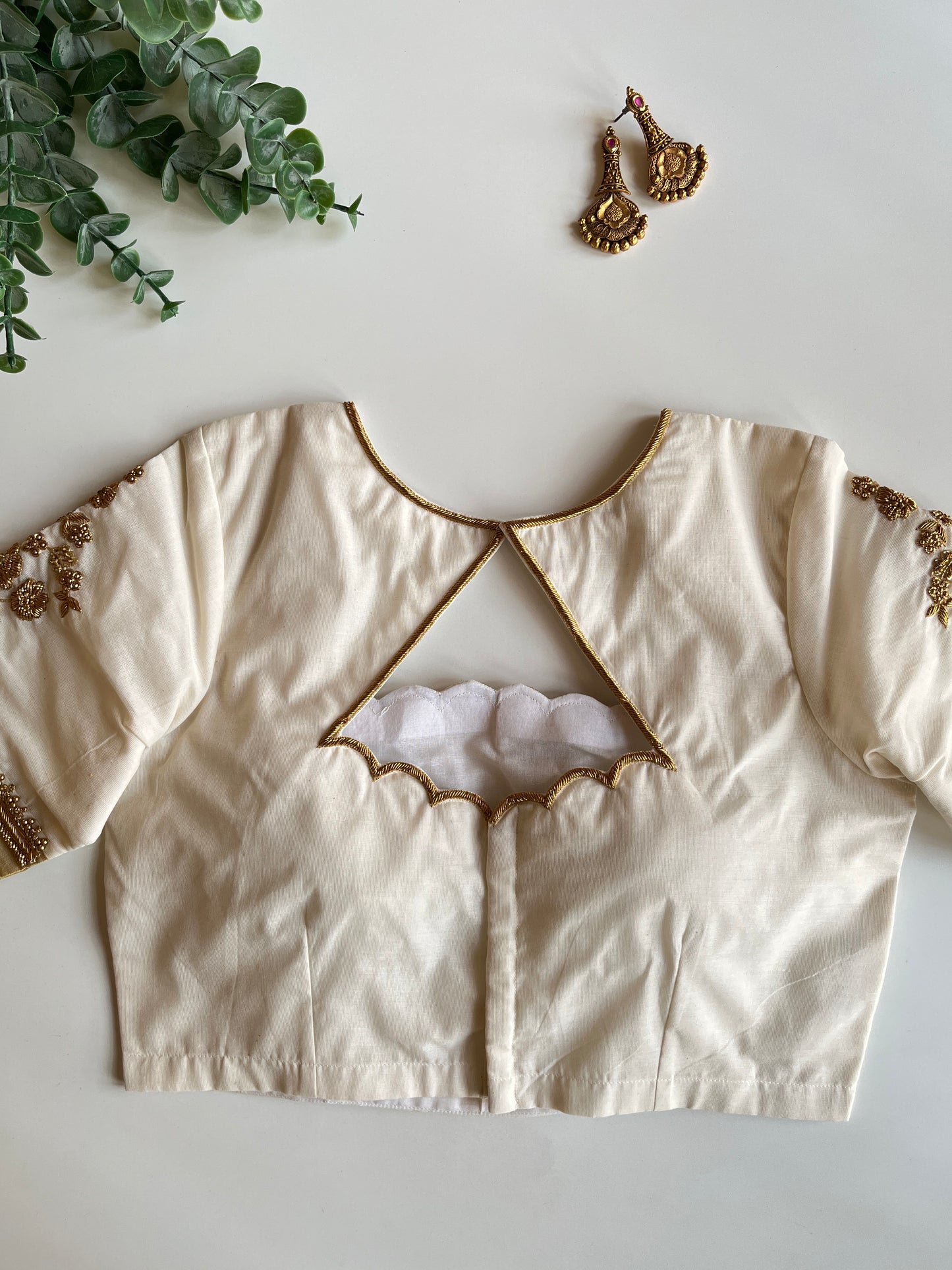 Off white Floral Handwork Blouse