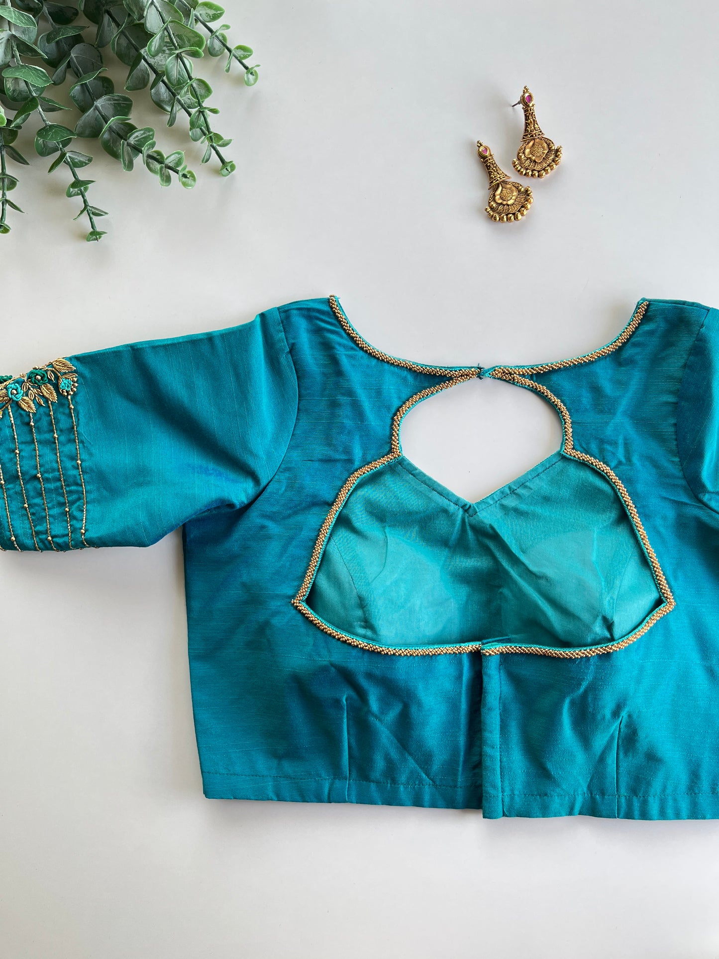 Peacock Blue Handwork Blouse