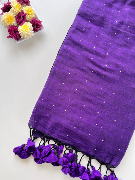 Purple Mul Cotton Sequence Saree