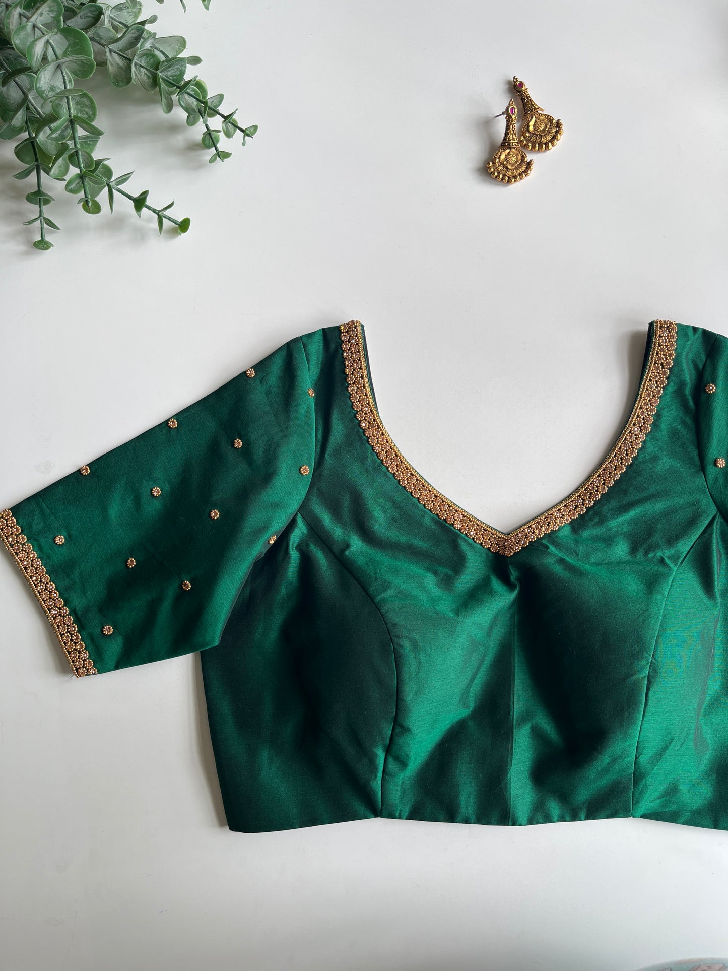 Green Basic Handwork Blouse