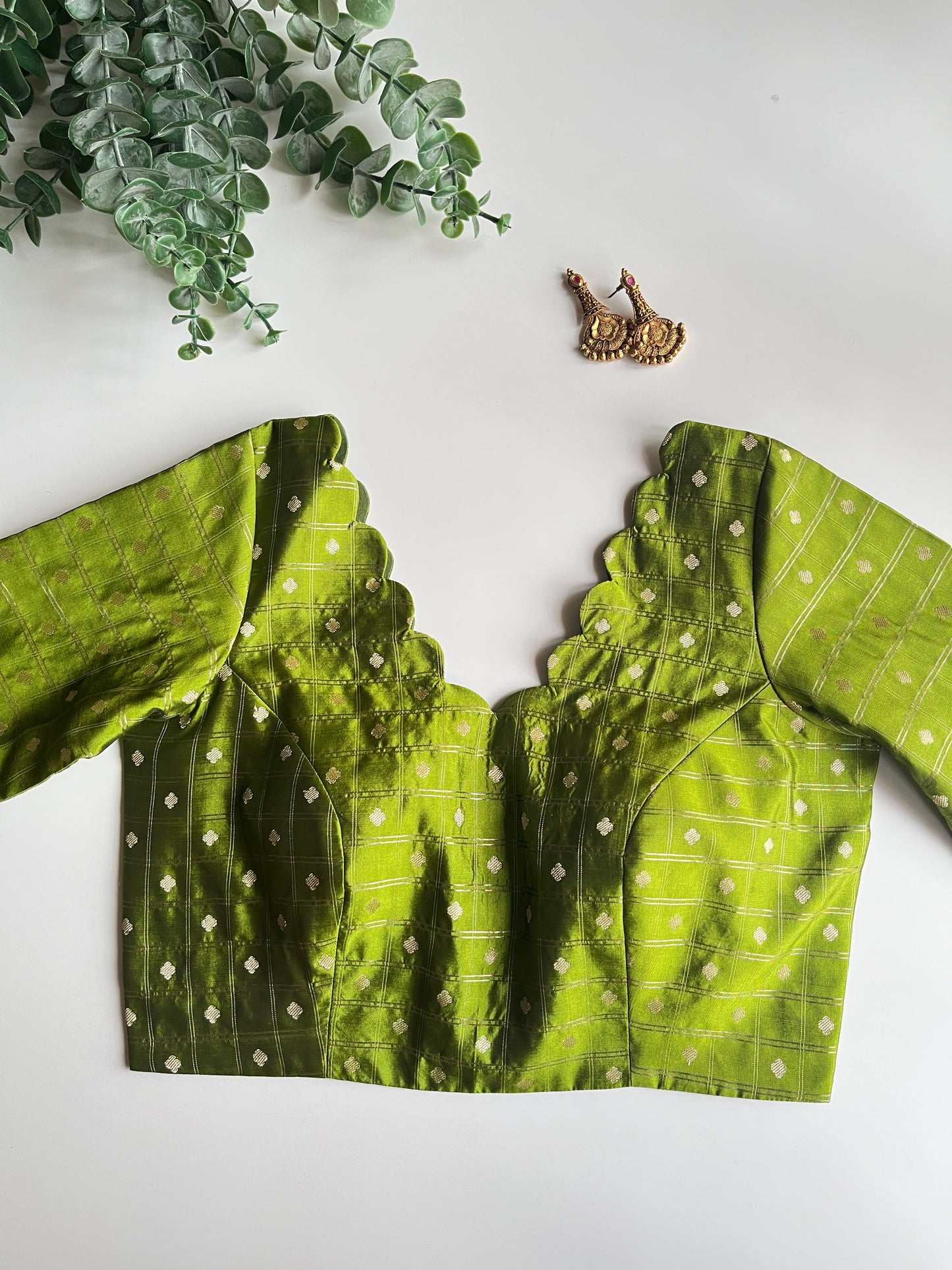 Olive Green Check Blouse