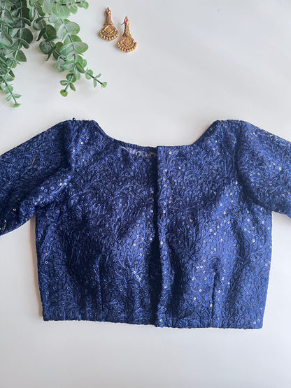 Navy Blue Embroidered Blouse