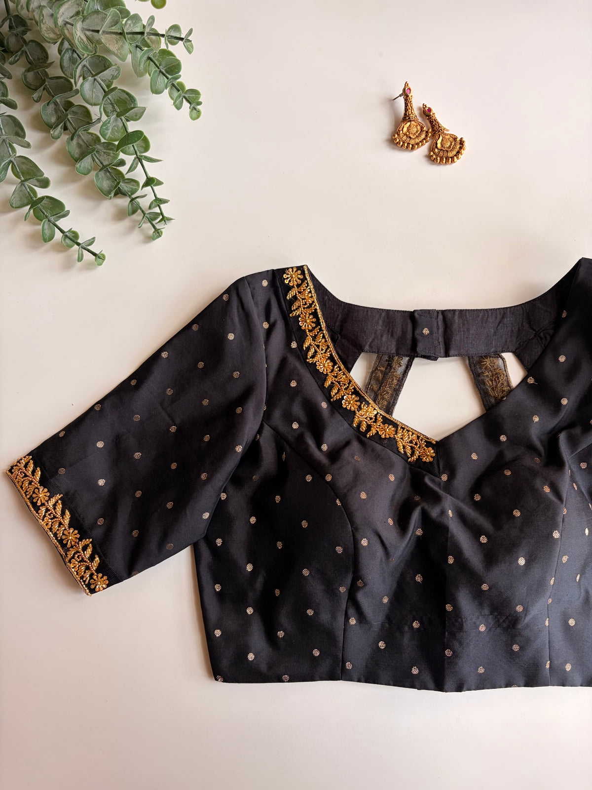 Black Polka Handworked Blouse