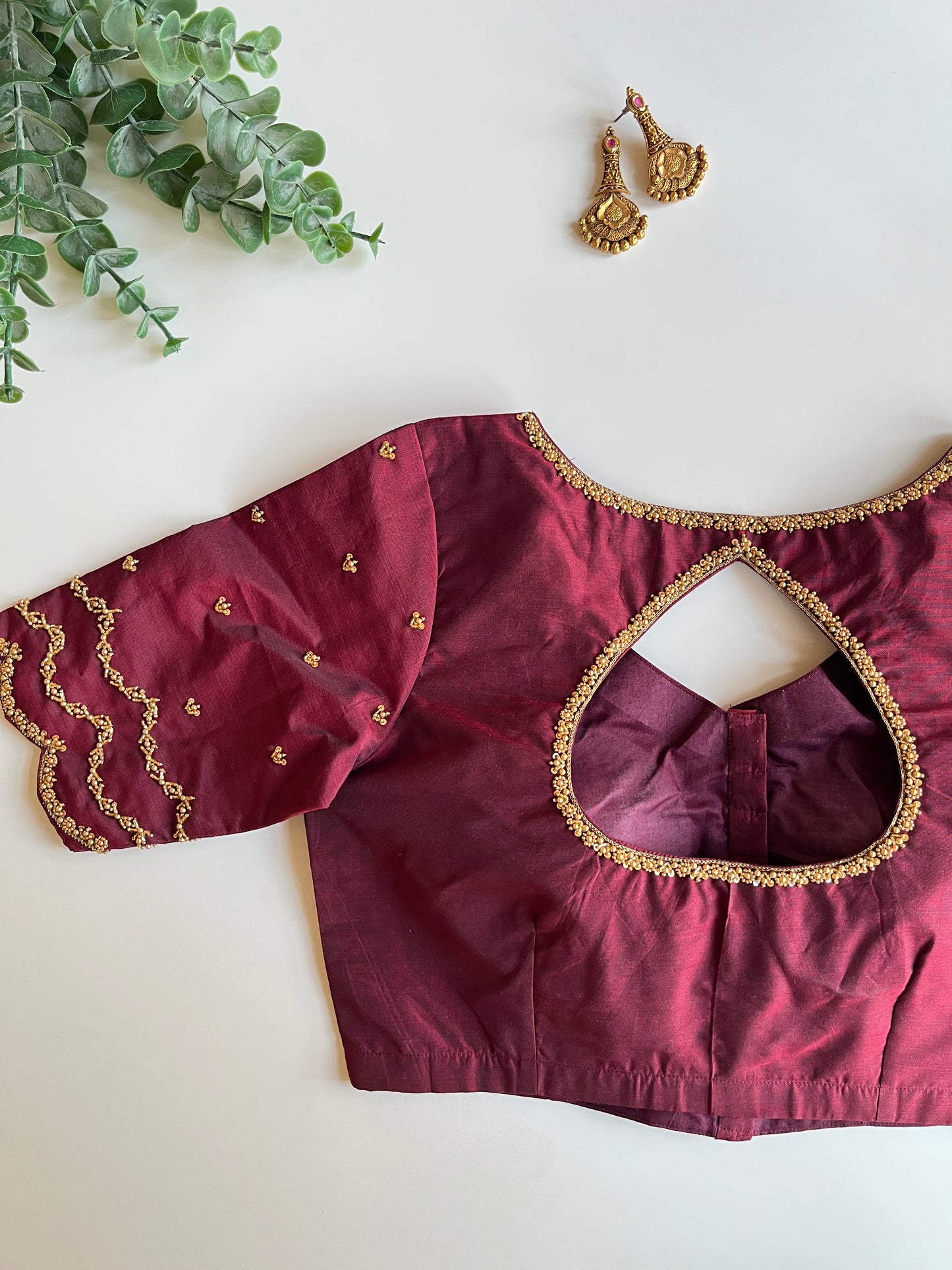 Maroon Scallop Handworked Blouse