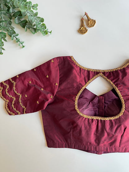 Maroon Scallop Handworked Blouse