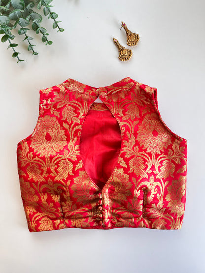 Red Brocade Sleeveless Blouse