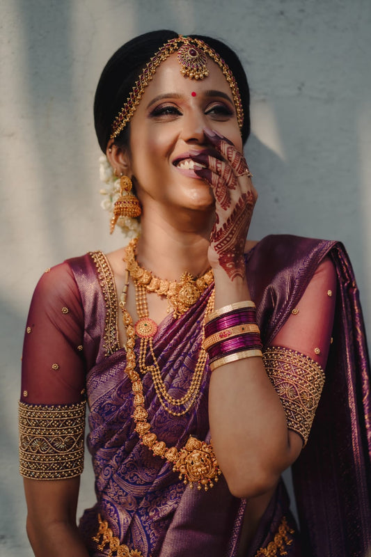 Purple bridal blouse with net sleeves