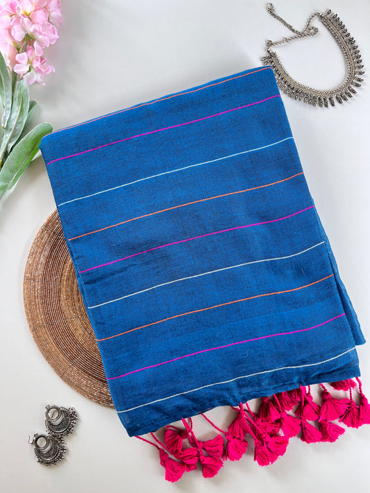 Peacock Blue Mul cotton saree