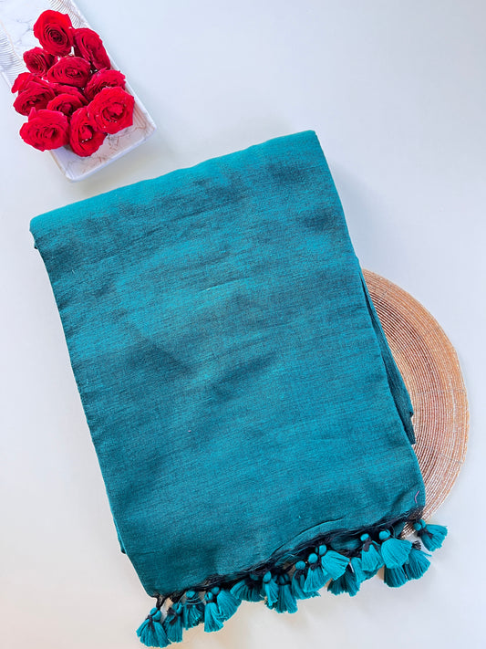 Peacock Blue Mul cotton Saree