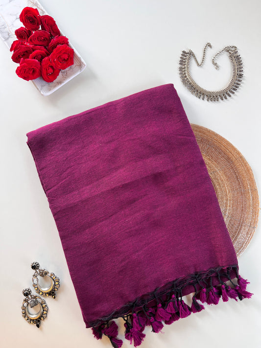 Purple Mul Cotton Saree