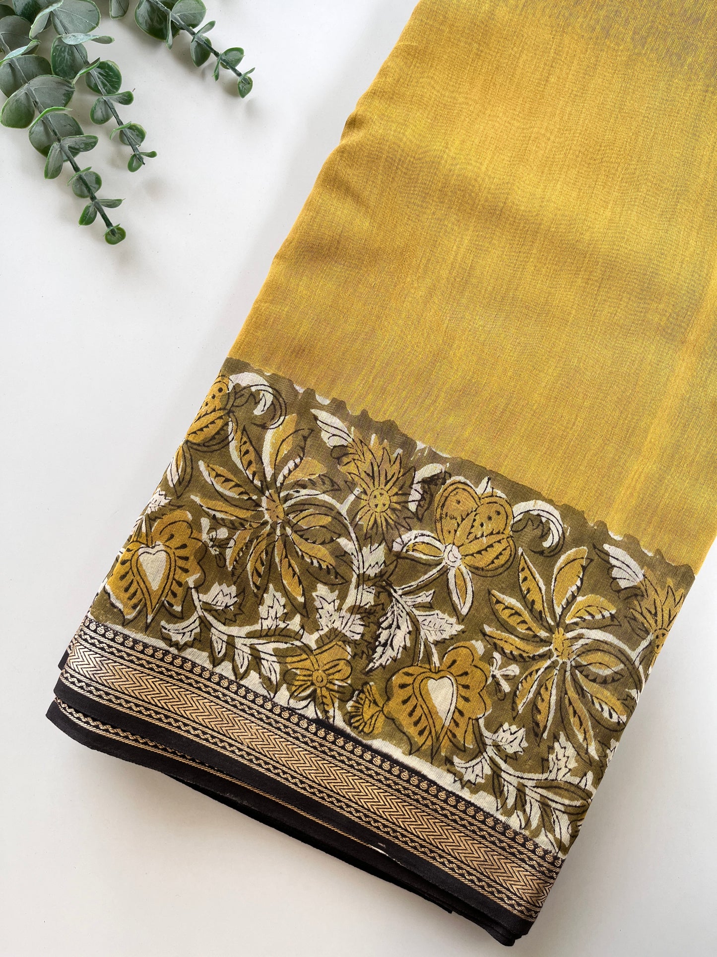 Mustard Yellow Cotton Silk Saree