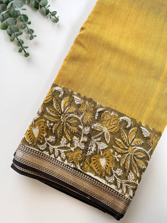 Mustard Yellow Cotton Silk Saree
