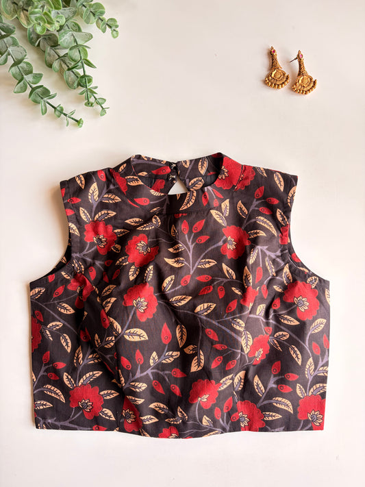 Black Floral Cotton Blouse