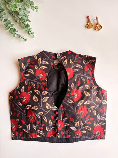 Black Floral Cotton Blouse