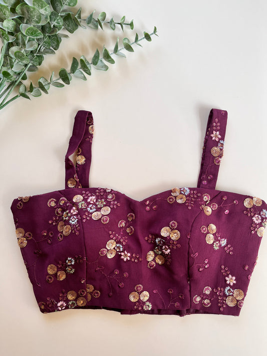 Purple Floral Embroidery Blouse