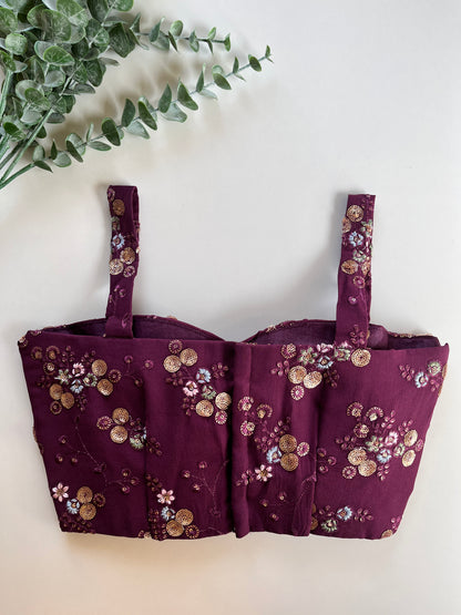 Purple Floral Embroidery Blouse