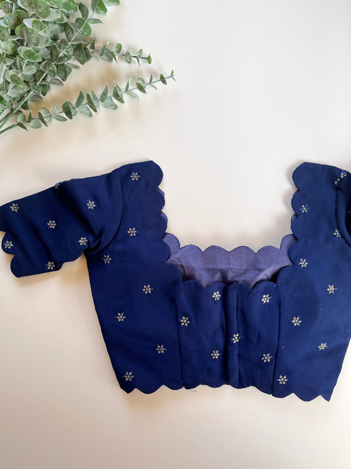 Navy Blue Scallop Blouse