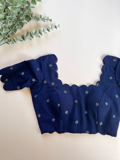 Navy Blue Scallop Blouse